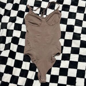 Tan Bodysuit One Piece with Sweetheart Neckline